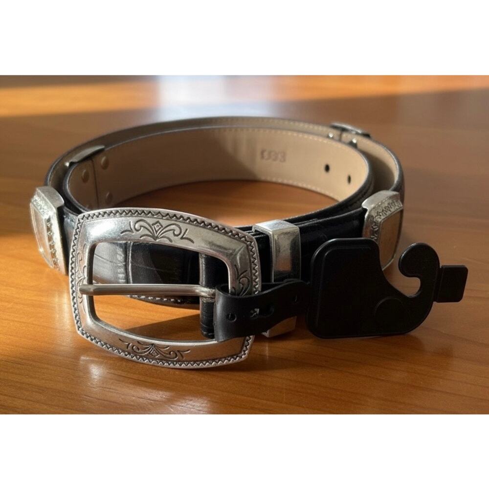 Vintage Brighton mock-croc leather belt 90s mixed-tone Size S/26 brown and black